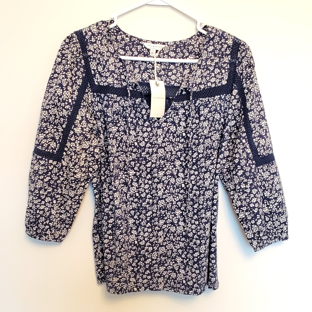 NWT Lucky Brand Floral Print Peasant Top Sm